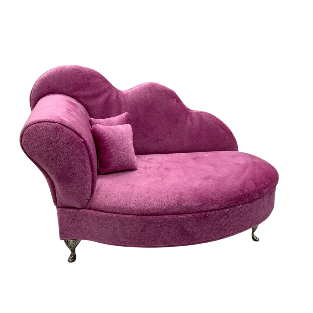 Pink Velvet Chaise Lounge Jewelry Box Vintage Style‎ Miniature Sofa Mirror 7x10